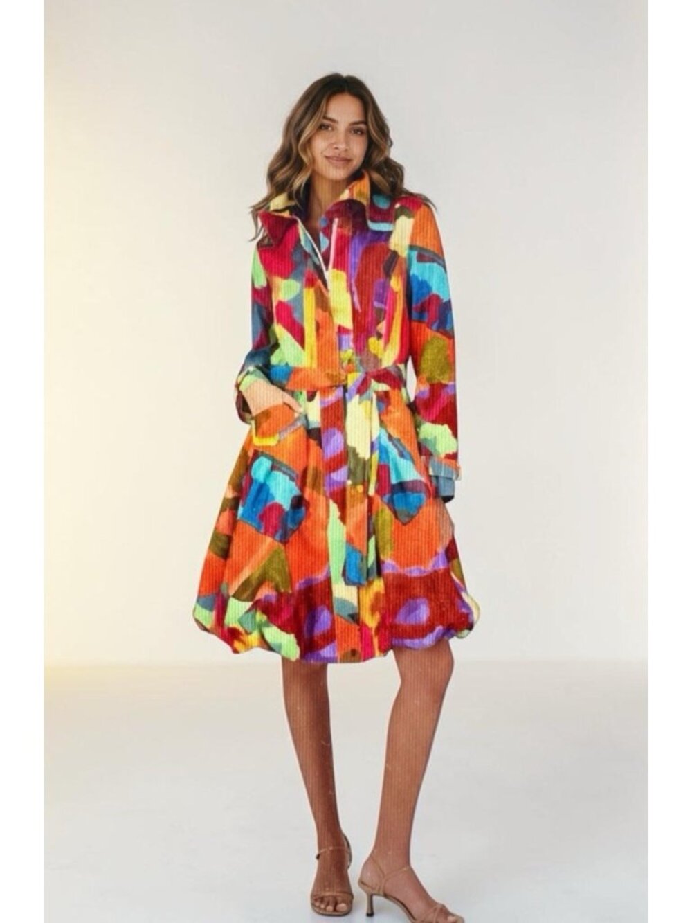 Samuel Dong Bubble Dress XXL Women's Painters Palette Colorful Belted BEAUTIFUL